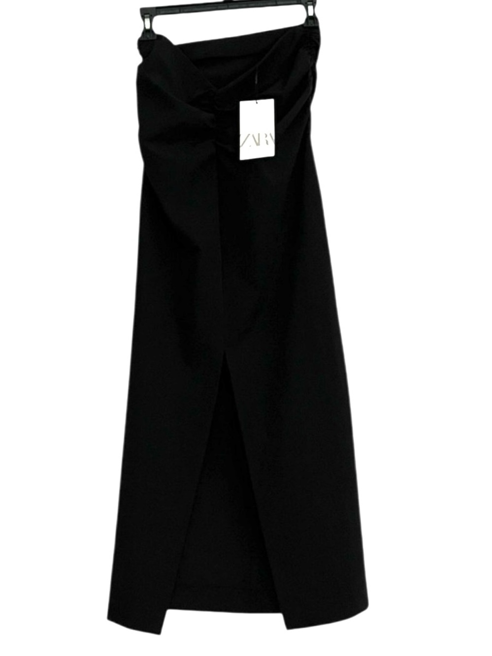 Zara Tube Midi Dress Straight Neckline Satin w Ruching Sexy Funeral S NEW